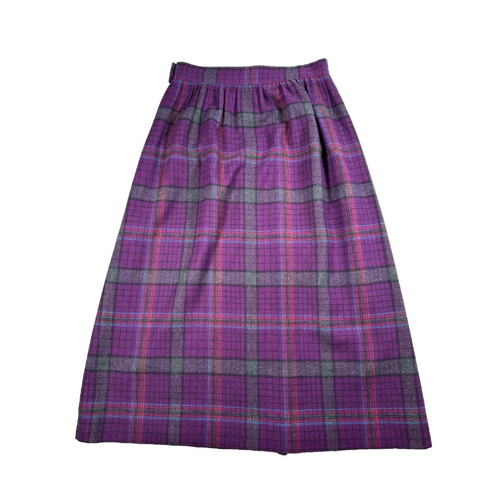 Vintage Pendleton Wool Skirt Women 8 Purple Tartan Plaid Midi Red‎ Academia